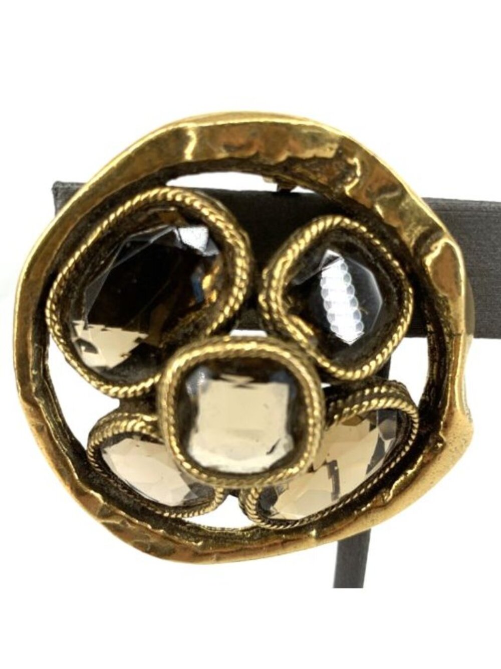 Accessocraft NYC Brooch Brutalist Iolite Stones Gold Tone 1.75" Vintage